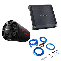 Alpine BBX Power Class A/B 2 Channel Car Amplifier With Pioneer 12" Tube Enclosure Subwoofer and Wiring Kit