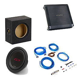 Alpine Class A/B 2 Channel Car Amplifier With Type G Subwoofer and Subwoofer Box Wiring Kit