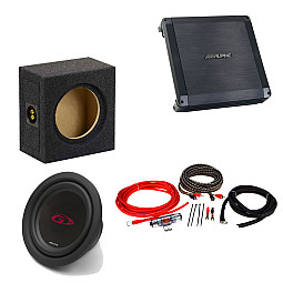 Alpine Class A/B 2 Channel Car Amplifier With Type G Subwoofer and Subwoofer Box Wiring Kit Alpine Class A/B 2 Channel Car Amplifier With Type G Subwoofer and Subwoofer Box Wiring Kit