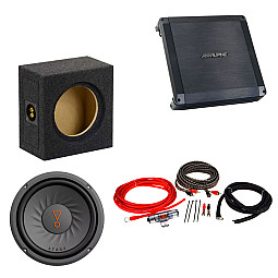 Alpine Class A/B 2 Channel Car Amplifier With JBL Subwoofer and Subwoofer Box Wiring Kit Alpine Class A/B 2 Channel Car Amplifier With JBL Subwoofer and Subwoofer Box Wiring Kit