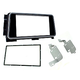 CT23NS37 Nissan Kicks, Micra black (gloss) with silver trim Double Din Stereo Fascia Panel CT23NS37 Nissan Kicks, Micra black (gloss) with silver trim Double Din Stereo Fascia Panel