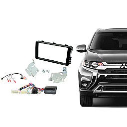 Connects2 CTKMT11 Mitsubishi Outlander (2013-2021) Black Double Din Car Stereo Amplified System Fascia Fitting Kit