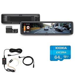 Mio MiVue R850T Front and Rear E-mirror Dash Cam HDR Recording with Hardwiring Kit and 64GB Memory Card