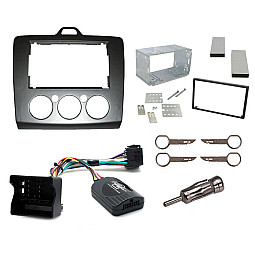 Ford Focus 2005 - 2007 Silver Double Din Car Stereo Fitting Kit, Fascia Steering Control