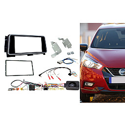 CTKNS12 Nissan Kicks, Micra Double Din Stereo Fascia Fitting Kit Black Gloss with silver trim CTKNS12 Nissan Kicks, Micra Double Din Stereo Fascia Fitting Kit Black Gloss with silver trim