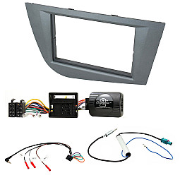 Seat Leon 2005-2012 Double Din Car Stereo Fascia Panel & Steering Wheel Interface Kit - Grey Seat Leon 2005-2012 Double Din Car Stereo Fascia Panel & Steering Wheel Interface Kit - Grey