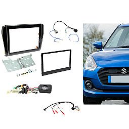 CTKSZ10 Suzuki Swift 2017-2021 Piano Black Double Din Stereo Fascia Fitting Kit
