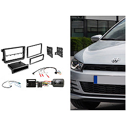 CTKVW05 Volkswagen Black Double / Single Din Car Stereo Fascia Steering Control Fitting Kit