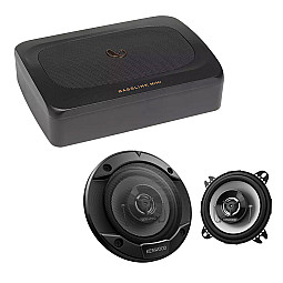 Land Rover Defender 90 Infinity Compact Under Seat Subwoofer & Kenwood Car Speaker Upgrade Pack