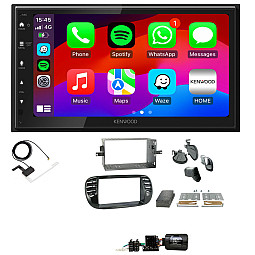 Fiat 500 2007 - 2015 Piano Black Kenwood Wired Android Auto / CarPlay Bluetooth DAB+ Stereo Upgrade Pack