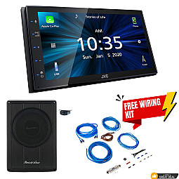 JVC KW-M560BT 6.8" Apple CarPlay / Android Auto, Bluetooth USB Car Stereo with 8" Underseat Subwoofer & Free Amplifier Wiring Kit