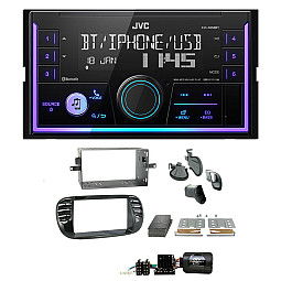Fiat 500 (2007- 2015) JVC Double Din Mechless USB, Bluetooth, AUX, iPod/iPhone Car Stereo Upgrade Pack