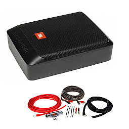 JBL 200 Watt Ultra-Compact Car Audio Under Seat Powered Subwoofer & Wiring Kit JBL 200 Watt Ultra-Compact Car Audio Under Seat Powered Subwoofer & Wiring Kit