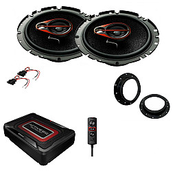 VW Transporter T6 2015 - 2019 Front Door 250W Speaker 150W Active Compact Under Seat Subwoofer Upgrade Kit