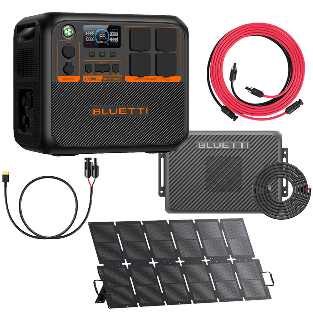 BLUETTI AC200PL + Charger2 + Wiring Kit + Sora 220 + A-PWC-AC-UN-LNO-0389 + A-MC4-NO-UN-L5M Power Station AC200PL + Charger2 + Wiring Kit + Sora 220 + A-PWC-AC-UN-LNO-0389 + A-MC4-NO-UN-L5M