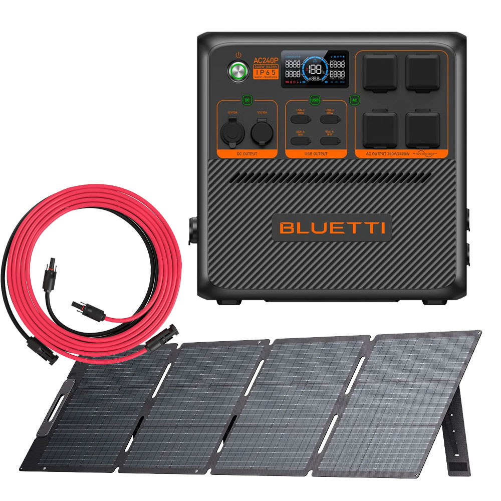 BLUETTI AC240P + PV200D + PV Solar 5M Extension Cable Portable Power Station AC240P + PV200D + PV Solar 5M Extension Cable