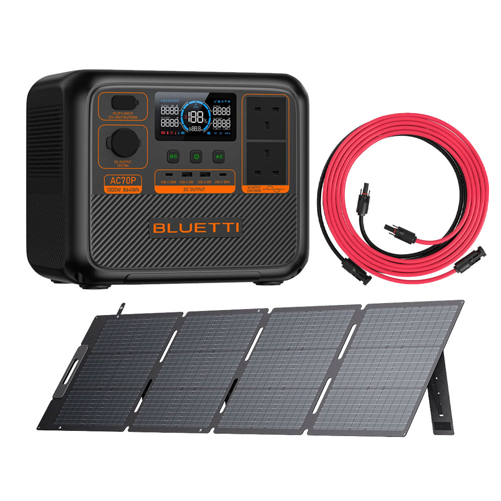 Bluetti AC70P + PV200D + PV Solar 5M Extension Cable Portable Power Station AC70P + PV200D + PV Solar 5M Extension Cable