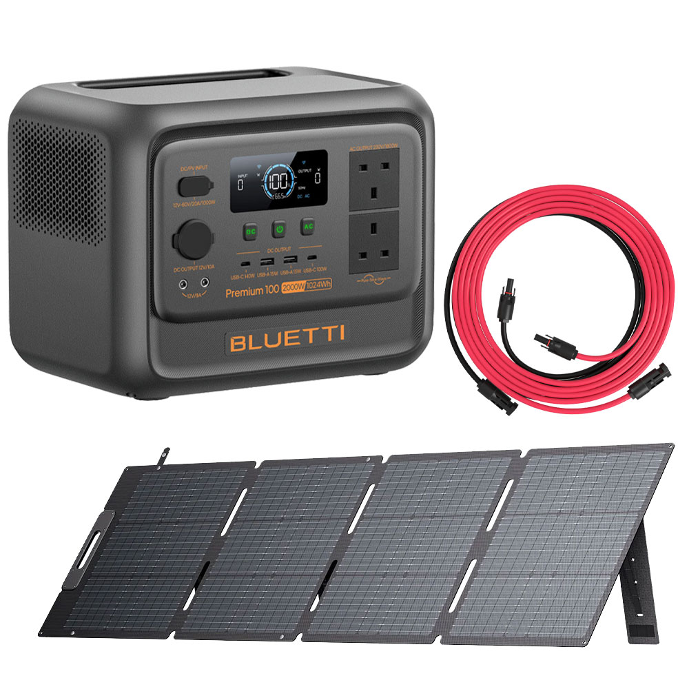 BLUETTI PREMIUM 100 V2 + PV200D + PV Solar 5M Extension Cable Portable Power Station PREMIUM 100 V2 + PV200D + PV Solar 5M Extension Cable
