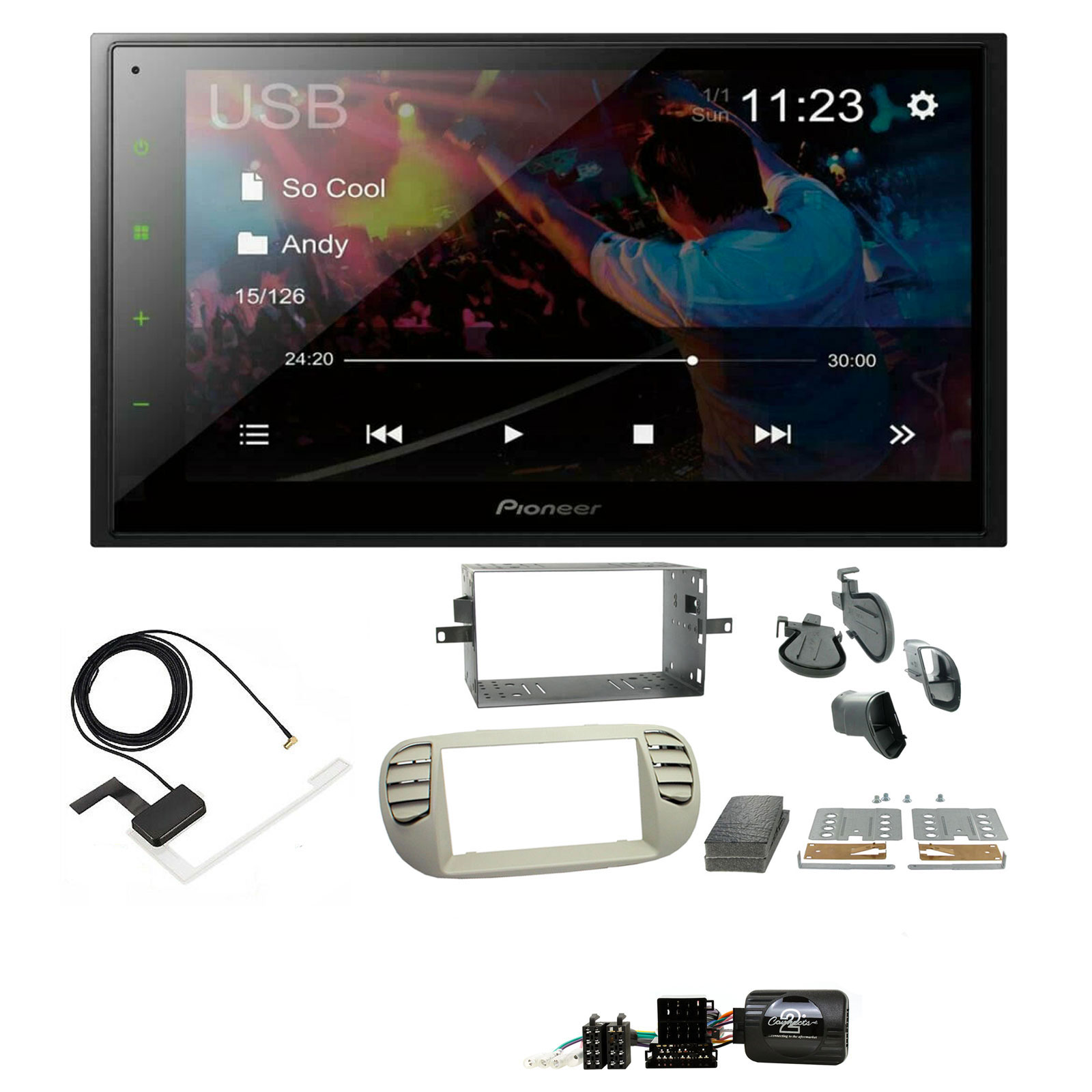 Fiat 500 2007 - 2015 Pioneer 6.8" Screen Bluetooth iPod iPhone WebLink USB DAB Radio Upgrade Kit