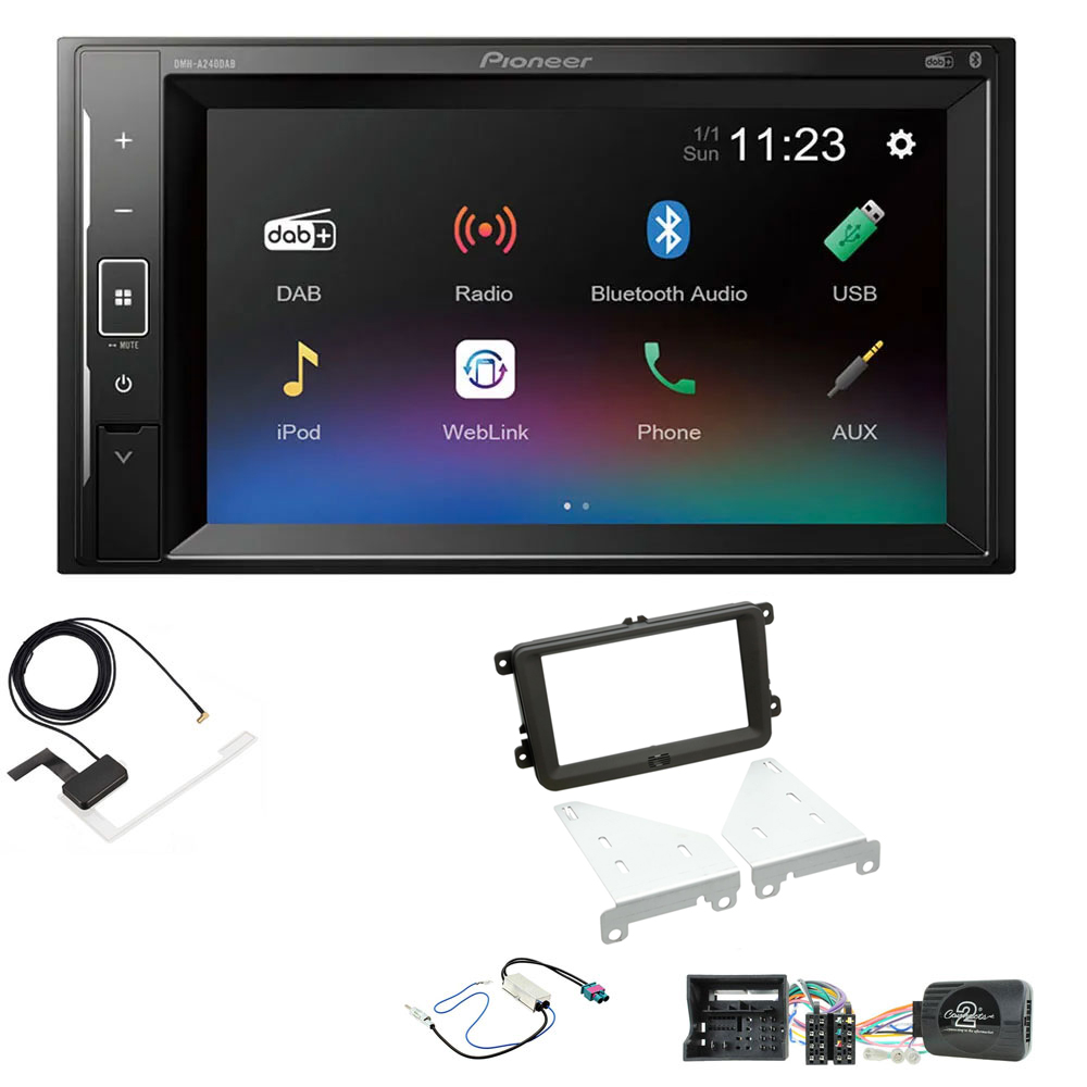 VW Beetle, Caddy, Jetta, Sharan, T-6 Double Din 6.2" Screen Bluetooth Stereo Upgrade Kit