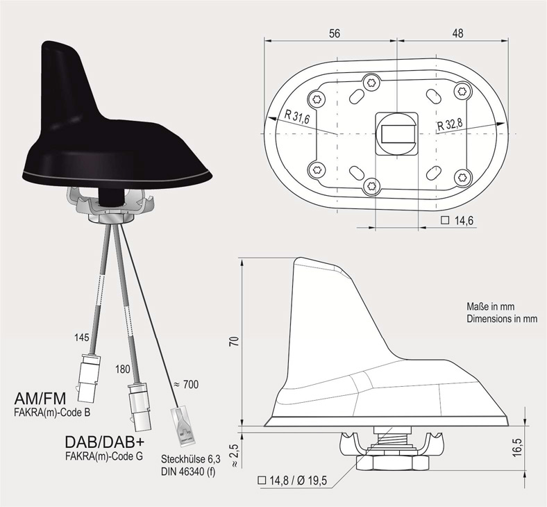 InCarTec 70-917K Shark Fin Roof Antenna Aerial (AM, FM