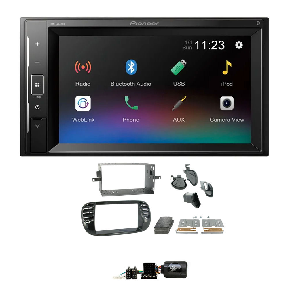 Fiat 500 2007 - 2015 Piano Black Pioneer 6.2" Touch Screen Bluetooth iPod iPhone Stereo Upgrade Kit