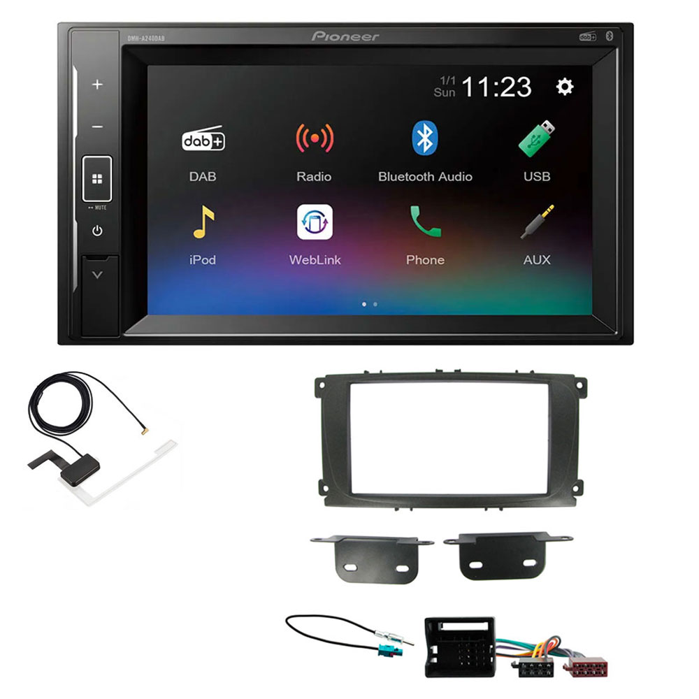 Ford Focus, Mondeo, S-Max Black Pioneer Double Din with DAB, 6.2" Screen Bluetooth Stereo Upgrade Kit