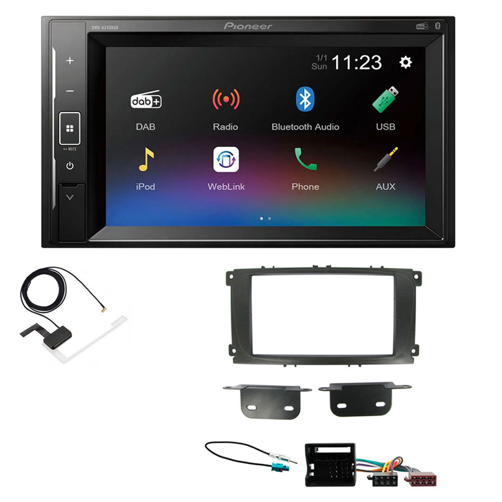 Ford Focus, Mondeo, S-Max Black Pioneer DAB Digital Radio, 6.2" Screen Bluetooth Stereo Upgrade Kit