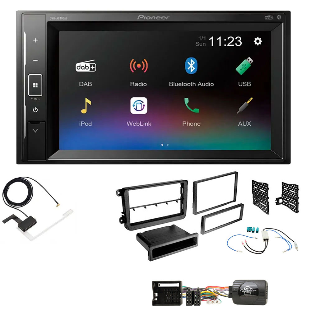 VW EOS, Fusca, Golf, Jetta Matt Black Pioneer Double Din with DAB, 6.2" Screen Bluetooth Stereo Upgrade Kit