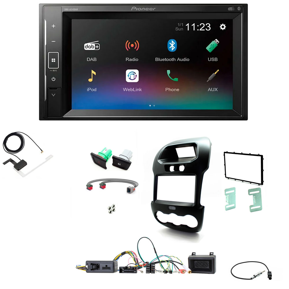 Ford Ranger Pioneer Double Din with DAB, 6.2" Screen Bluetooth Stereo Upgrade Kit