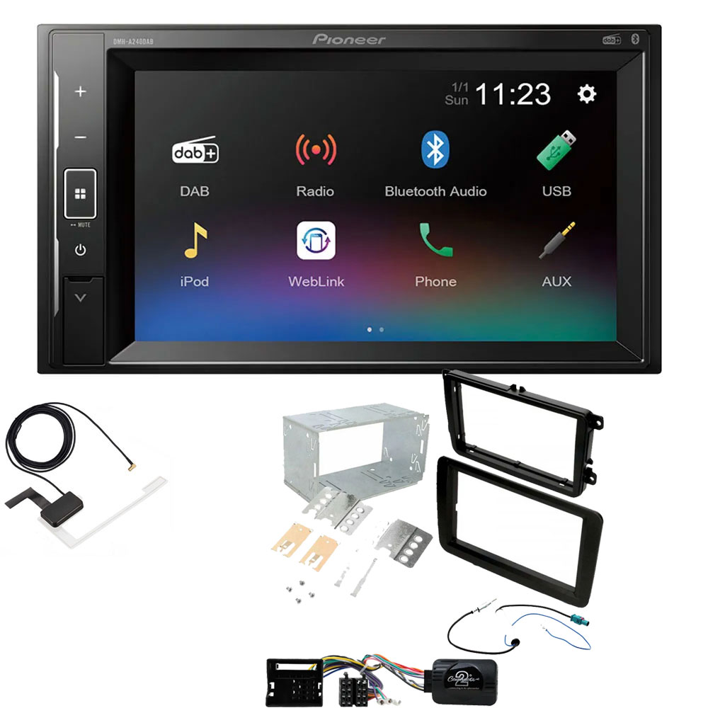 VW Transporter 2009-2015 Pioneer Double Din With DAB 6.2" Screen Bluetooth Stereo Upgrade Kit