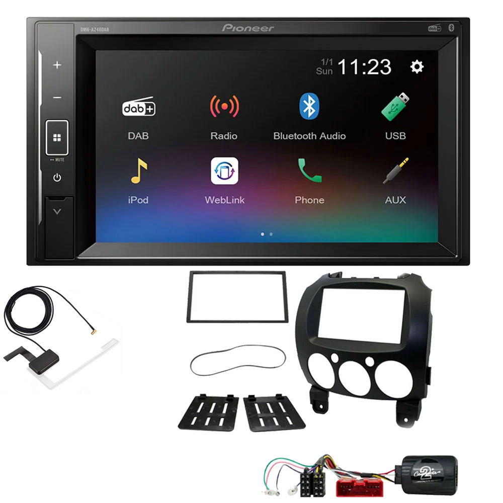 Mazda 2 Non-Bose 2008-2014 Pioneer DAB Digital Radio, 6.2" Screen iPod iPhone Bluetooth Stereo Upgrade Kit