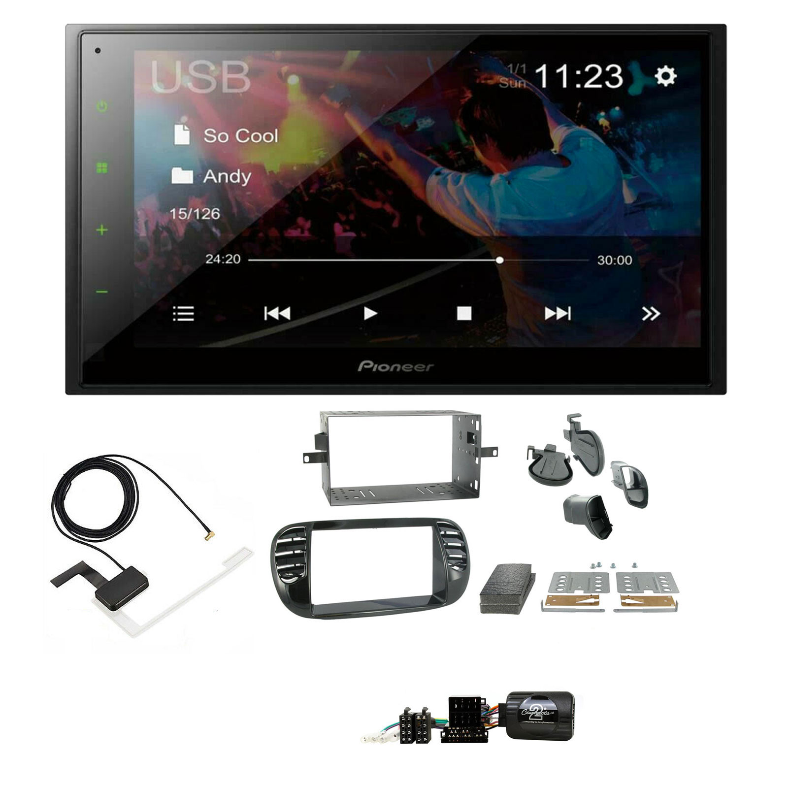 Fiat 500 2007 - 2015 Piano Black Pioneer 6.8" Double Din Bluetooth WebLink USB DAB Radio Upgrade Kit