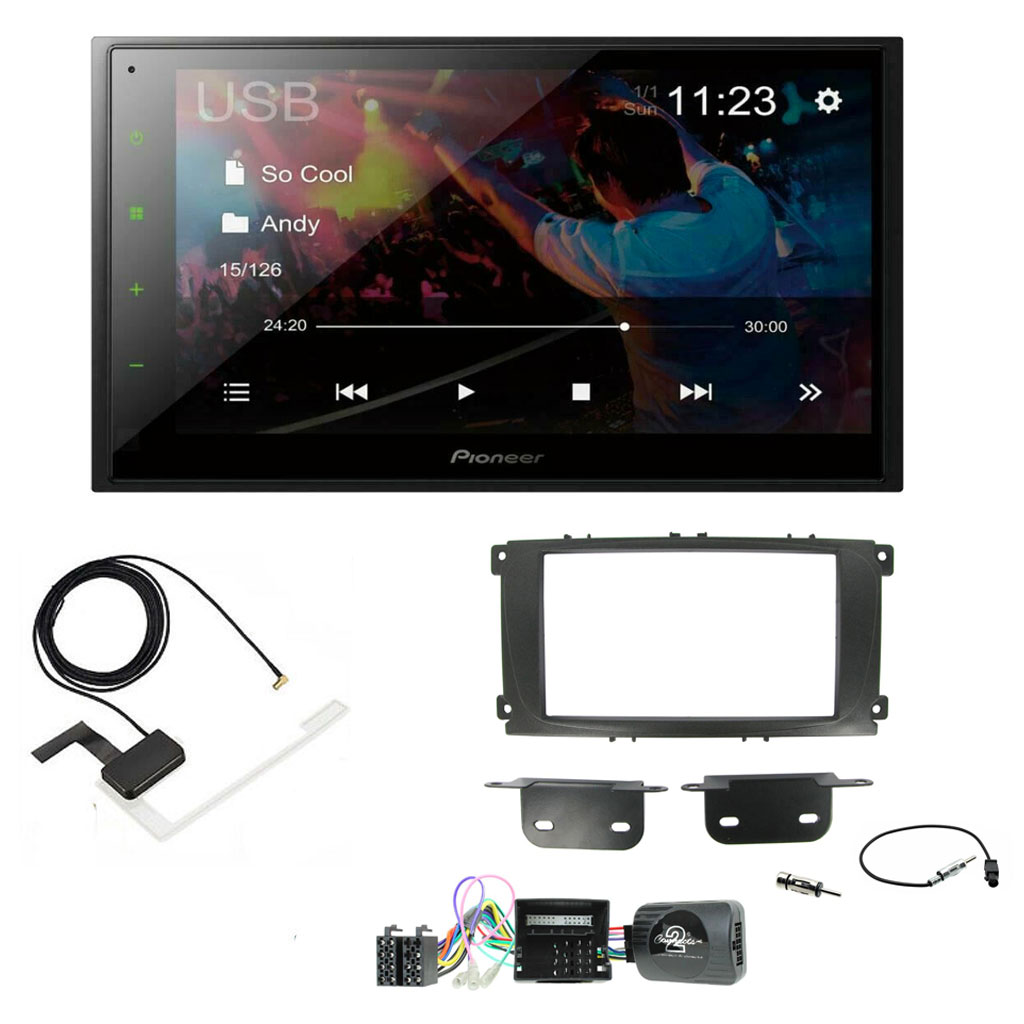 Ford Focus, Mondeo, S-Max Black Pioneer 6.8" Double Din Bluetooth WebLink USB DAB Radio Upgrade Kit