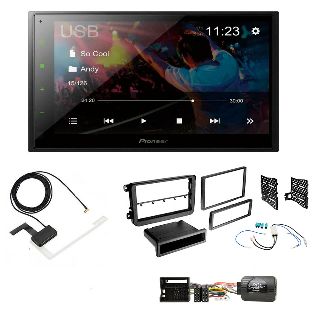 VW Magotan, Passat, Polo, Sagitar Matt Black Pioneer 6.8" Double Din Bluetooth WebLink USB DAB Radio Upgrade Kit