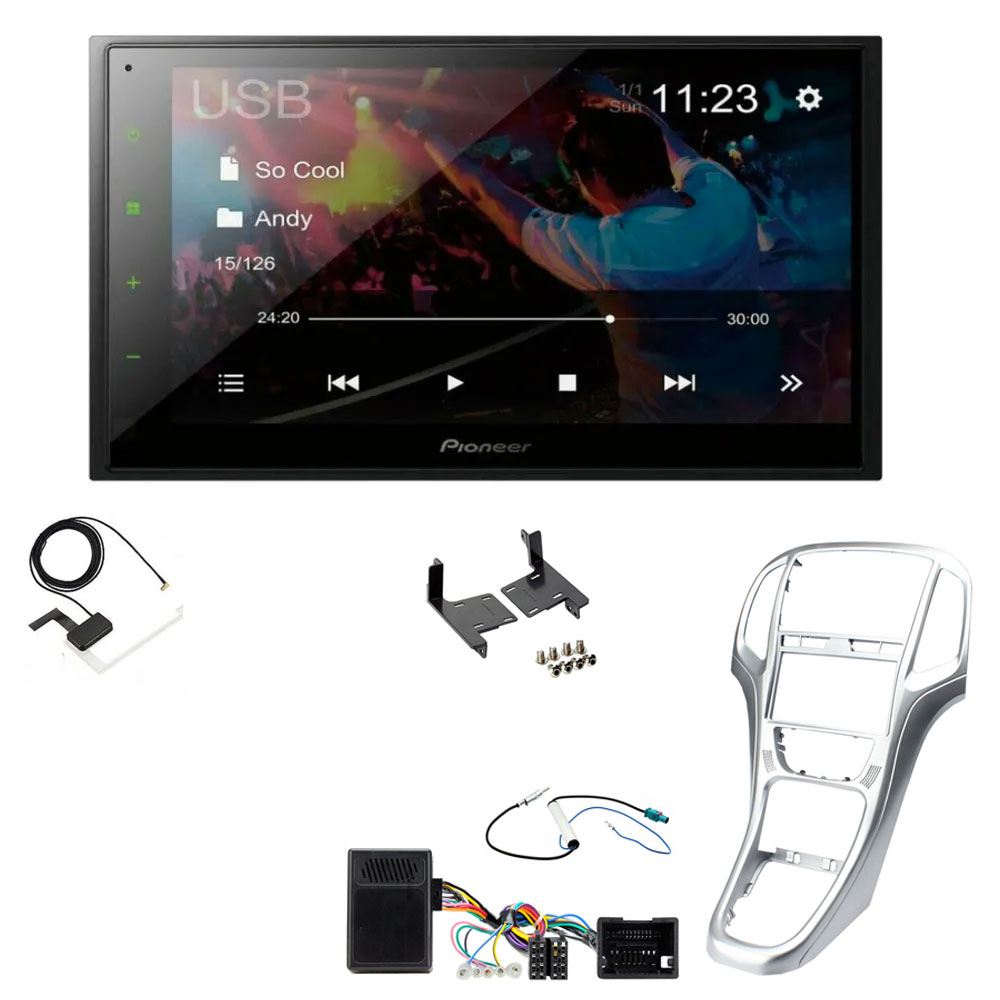 Vauxhall Astra 2010-2015 Silver Pioneer 6.8" Double Din Bluetooth WebLink USB DAB Radio Upgrade Kit