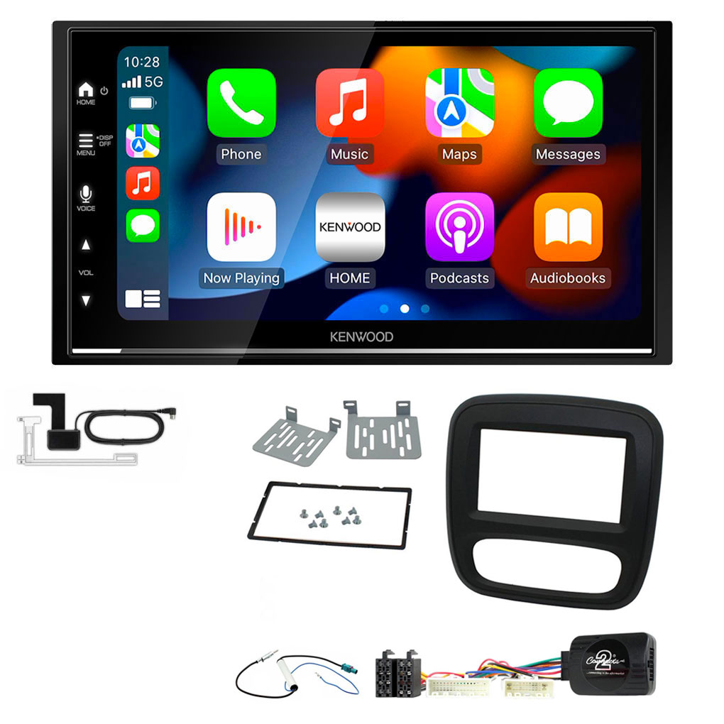 Renault Trafic 2014-2017 Black Kenwood DMX7722DABS Wireless Apple CarPlay Android Auto DAB Stereo Upgrade Kit