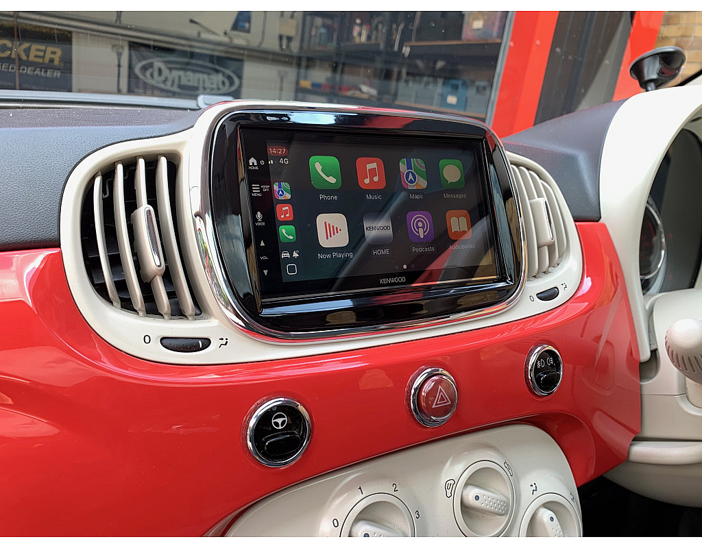 Fiat 500 2015 - 2021 Gloss Black Kenwood DMX7722DABS Wireless Apple CarPlay Android Auto DAB Stereo Upgrade Kit