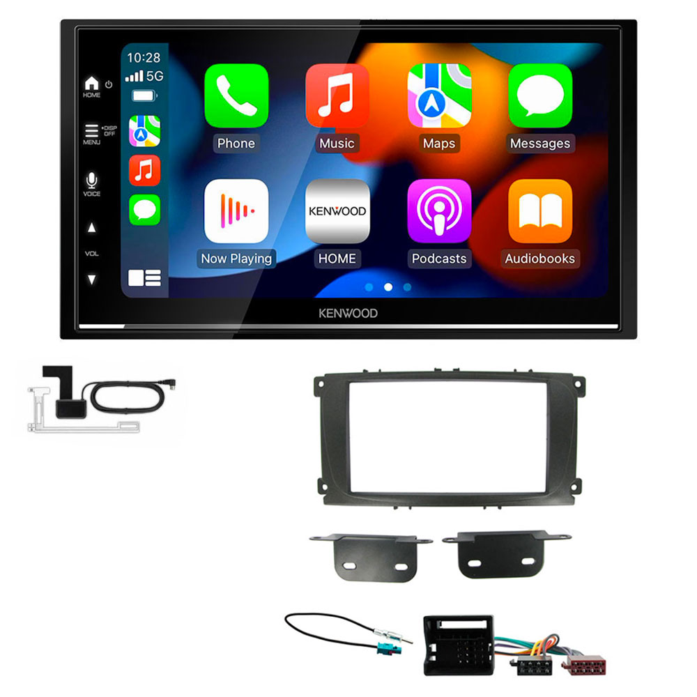 Ford Focus, Mondeo, S-Max Black Kenwood DMX7722DABS Wireless Apple CarPlay Android Auto DAB Stereo Upgrade Kit