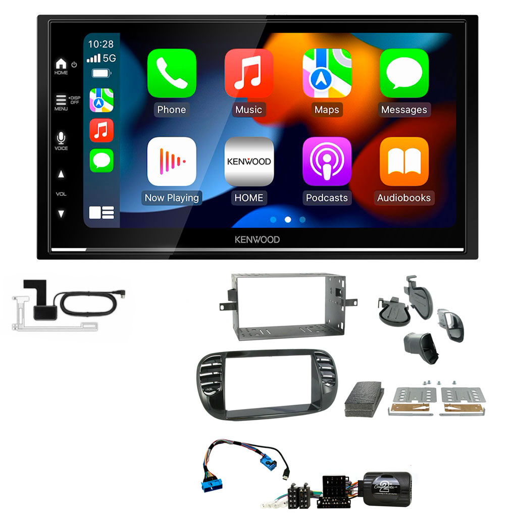 Fiat 500 2007 - 2015 Piano Black Kenwood DMX7722DABS Wireless Apple CarPlay Android Auto DAB Stereo Upgrade Kit