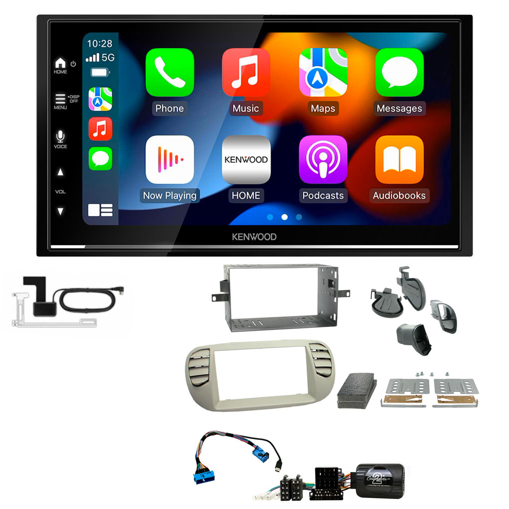 Fiat 500 2007-2015 Ivory Kenwood DMX7722DABS Wireless Apple CarPlay Android Auto DAB Stereo Upgrade Kit