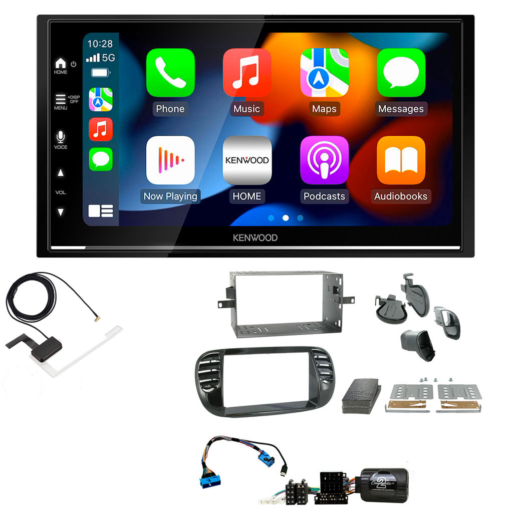 Fiat 500 2007 - 2015 Piano Black Kenwood DMX7722DABS Wireless Apple CarPlay Android Auto DAB Stereo Upgrade Kit