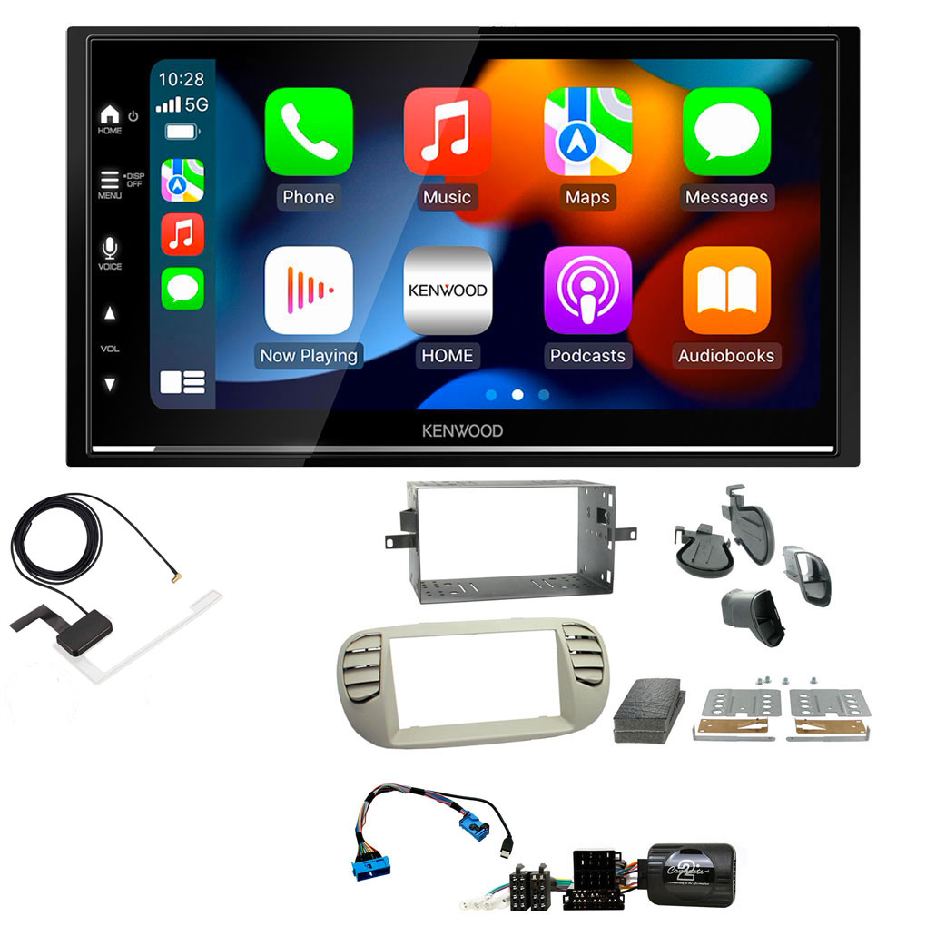 Fiat 500 2007-2015 Ivory Kenwood DMX7722DABS Wireless Apple CarPlay Android Auto DAB Stereo Upgrade Kit