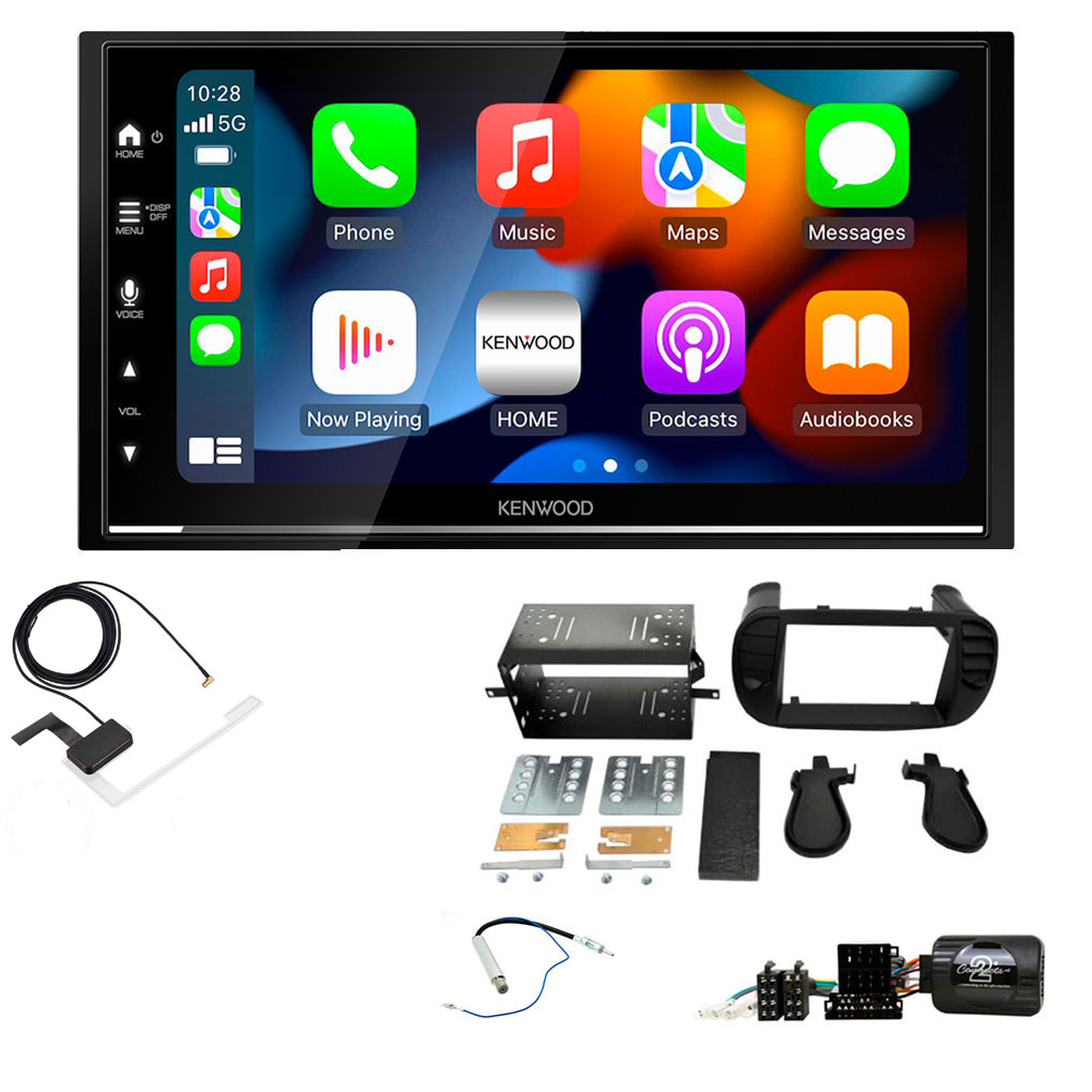 Fiat 500 2007- 2015 Matt Black Kenwood DMX7722DABS Wireless Apple CarPlay Android Auto DAB Stereo Upgrade Kit