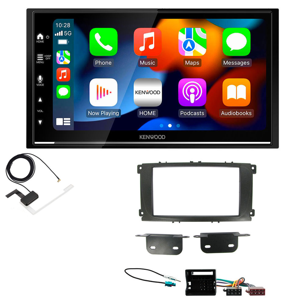 Ford Focus, Mondeo, S-Max Black Kenwood DMX7722DABS Wireless Apple CarPlay Android Auto DAB Stereo Upgrade Kit
