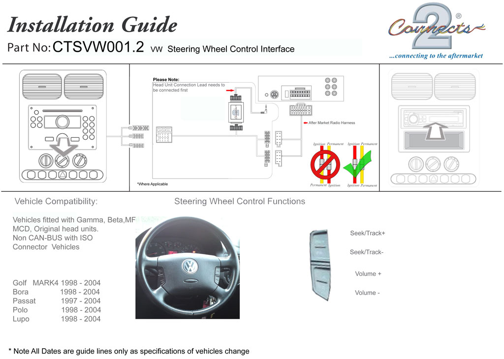 CTSVW001.2 VW Steering Wheel Stalk Control Interface Lead
