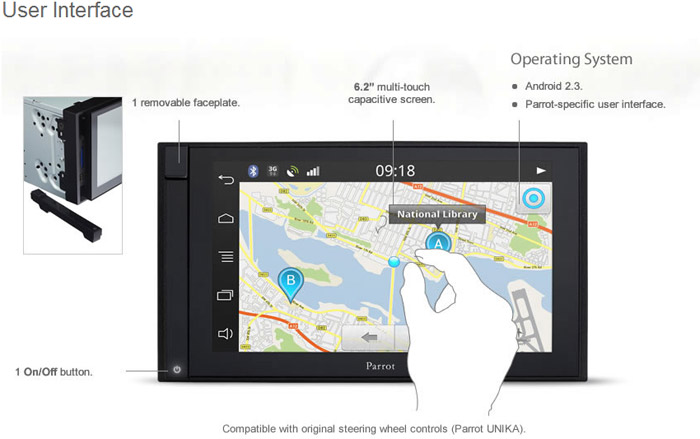 New Parrot Asteroid Smart Double DIN Bluetooth Handsfree Android Apps Navigation